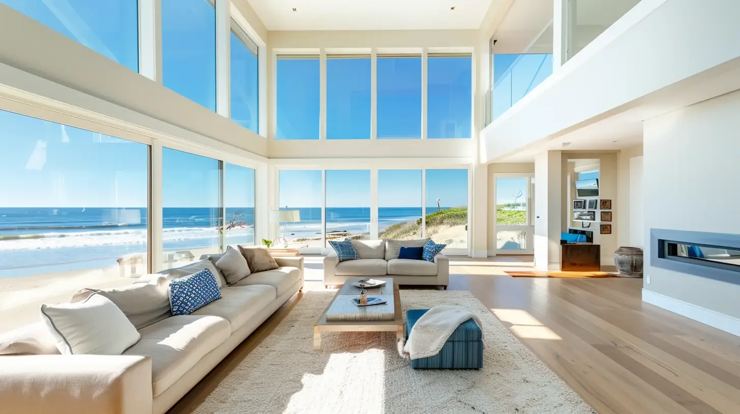 Oceanfront living room with floor-to-ceiling windows