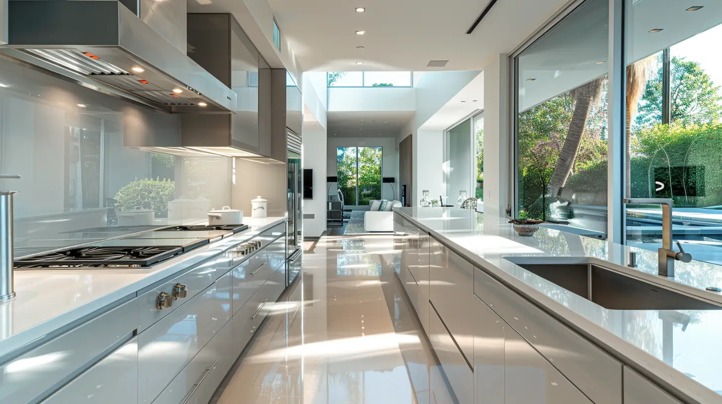 Minimalist marble kitchen in a luxury Los Angeles estate