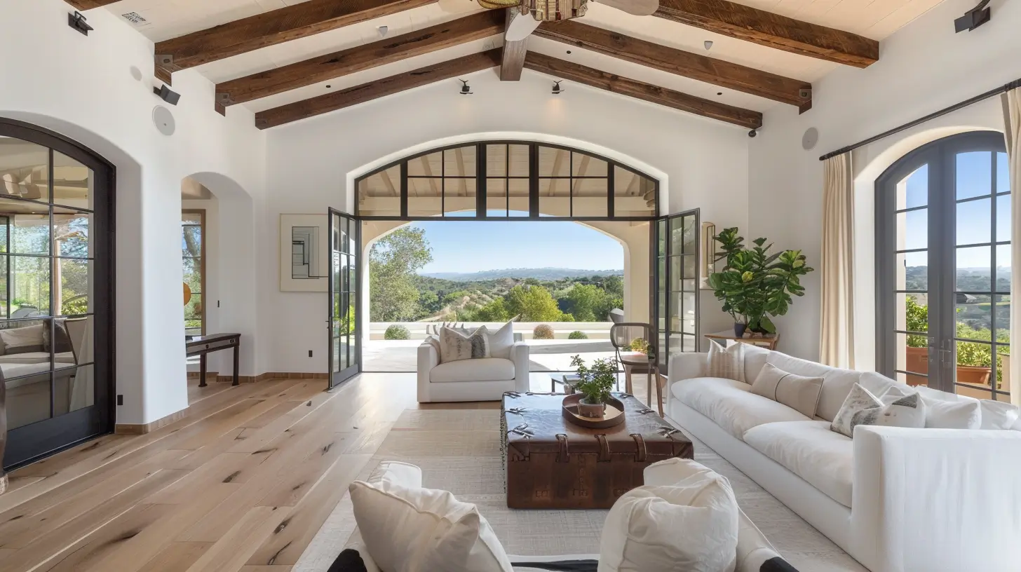 Elegant, sunlit interior of a meticulously clean hillside estate in Dos Vientos, CA.