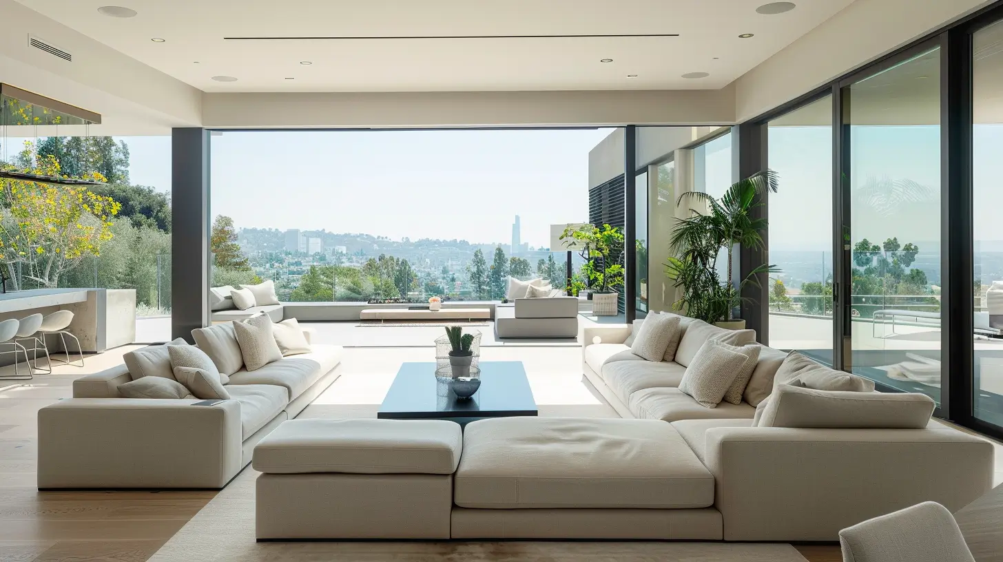 Modern luxury hillside residence interior, spotlessly cleaned, in Beverly Crest.